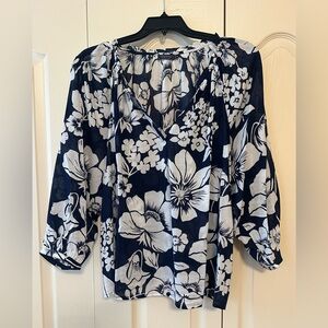 Vineyard Vines Navy and White Floral Blouse Plus Size XXL